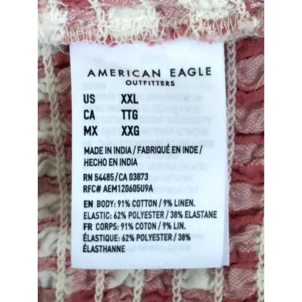 American Eagle Plus Size XXL Crop Top Gingham Smocked Pink White Lightweight - Picture 8 of 9